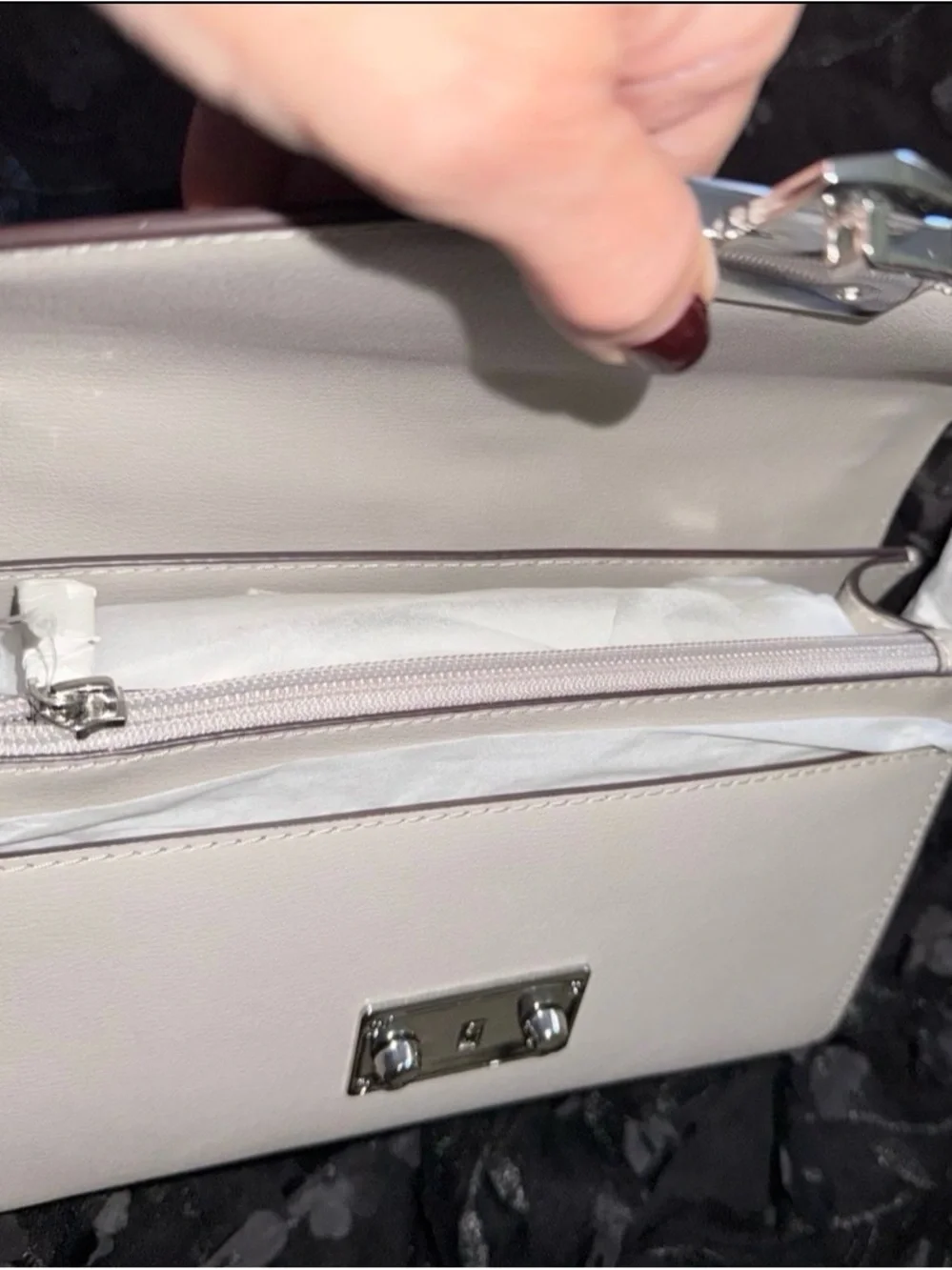 Michael Kors Pearl Gray Leather Shoulder Bag with Silver Pyramid Hardware